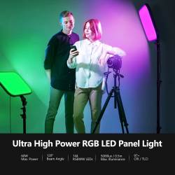 Luz de video RGB, kit de iluminación de fotografía de estudio a todo color,  panel de luz LED de 50 W con caja de luz, 552 LEDs/CRI 97+